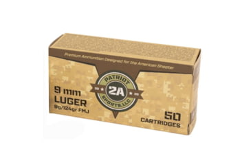 Image of Patriot Sports, USA 9mm Luger 124 Grain Full Metal Jacket Brass Cased Pistol Ammo, PJP9MM124FC