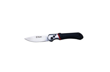 Image of Telum Tactical Tremor Automatic Knife, 3.5in, Stainless Steel, Drop Point Blade, Black Handle, 43401B7A, RHTT3093