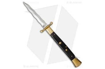 Image of A.G.A. Campolin 13 Swinguard Automatic Folding Knife, 6.00in, Stainless Steel, Kriss Blade, Ebony, Black Handle, Brass/Ebony Wood, Black/Steel, 13.00 inch, BHQ-50740