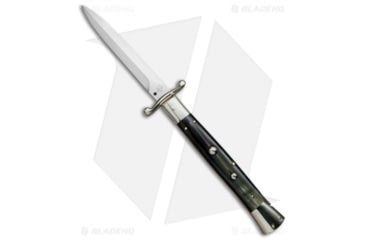 Image of A.G.A. Campolin 13 Swinguard Automatic Folding Knife, 6.00in, Stainless Steel, Dagger Blade, Horn, Brown Handle, Dark Horn, Brown/Gray, 13.00 inch, BHQ-50765