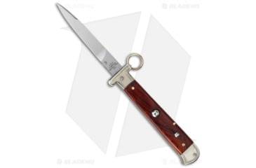 Image of A.G.A. Campolin 9 Francese Ring Pull Automatic Folding Knife, 3.75in, Stainless Steel, Dagger Blade, Wood, Brown Handle, Brown/Steel, 8.50 inch, BHQ-50771