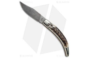 Image of A.G.A. Campolin Diana Automatic Folding Knife, 3.75in, Damascus, Clip Point Blade, Stag Horn, Brown Handle, Brown/Black, 8.50 inch, BHQ-67441