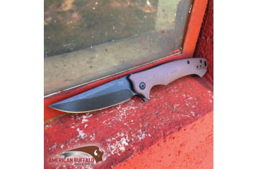 Image of ABKT Tac Night Stalker Linerlock, 4.5in Closed, 3.5in Black Stonewash D2 Tool Steel Blade, Tan G10 Handle, Pocket Clip, AB007T