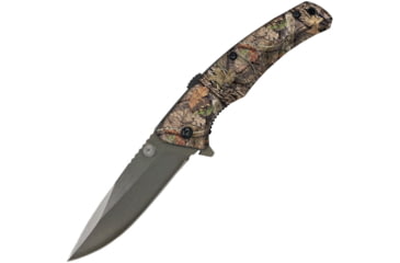 Image of ABKT Tac Sidewinder A/O Folding Knife, 4.25in Closed, 3.25in Black Stonewash 8Cr13Mov SS Blade, Synthetic Handle, Thumb Stud, Pocket Clip, Mossy Oak Break-Up Camo Pattern Handle, AB041M