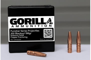 Image of Gorilla Ammunition Gorilla Rifle Bullets, .300 AAC Blackout, 196 Grain, Solid Copper Subsonic Fracturing Projectiles, 50 Bullets, Copper, Pack, gpf-126812