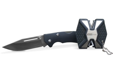Image of AccuSharp Diamond PRO Lockback Combo, 4.5in Closed, 3.25in Satin SS Blade, Black G10 Handle, Thumb Stud, Pocket Clip, Includes Black/Silver Diamond Pro Two-Step Knife Sharpener, 723C