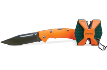 Image of AccuSharp SharpNEasy Lockback Combo, 4.5in Closed, 3.25in Satin SS Blade, Orange G10 Handle, Pocket Clip, Thumb Stud, Includes Green/ Orange Sharpneasy Two Step Knife Sharpener, 721C