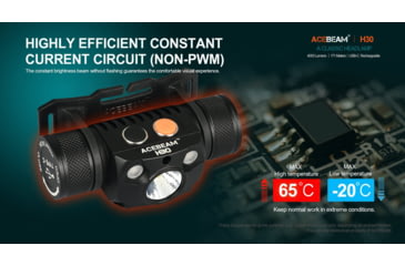 Image of Acebeam H30 1 x 21700 CREE XHP70.2 LED Rechargeable Headlamp, 4000 Lumens, Cool White/ Green/ Red, Black, H30 R+G -CW