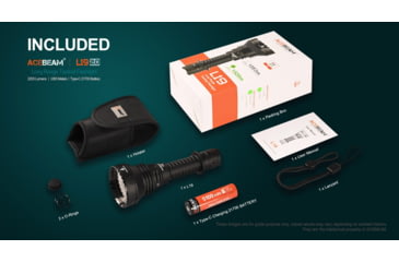 Image of Acebeam L19 2.0 Long Range Flashlight, 21700 Li-Ion Battery, 2200 Lumen, Black, 163.8x60x25.4mm, L19 2.0 White SFT40