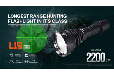 Image of Acebeam L19 2.0 Long Range Flashlight, 21700 Li-Ion Battery, 2200 Lumen, Black, 163.8x60x25.4mm, L19 2.0 White SFT40