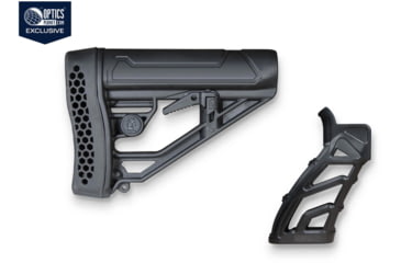 Image of OpticsPlanet Exclusive Adaptive Tactical EX Perfomance Adjustable AR Rifle Mil-Spec Stock w/LTG AR Grip Combo Set, Black, AT-02012-1900