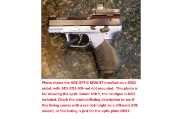 Image of ADE Advanced Optics Mini Red Dot Sight Mount Base, Ruger SR22 Pistols, Black, Ruger SR22 Plate
