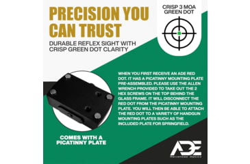 Image of ADE Advanced Optics RD3-006X 1x Reflex Green Dot Sight w/Springfield XD, MOD.2 Optic Mount Plate