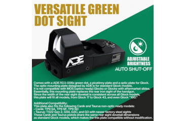 Image of ADE Advanced Optics RD3-006x 1x Reflex Green Dot Sight w/D1 Rear Optic Mount Plate