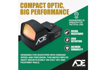 Image of ADE Advanced Optics RD3-009 1x Reflex Red Dot Sight w/Mouting Plate 1911 Colt G/Standard Rear Sight&amp;Picatinny Rail