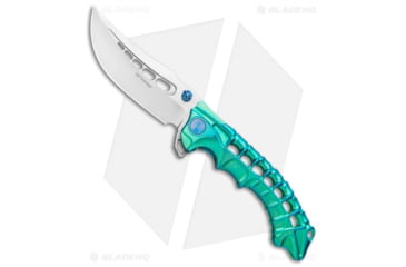 Image of ADV Tactical Scavenger Folding Knife, 4.25in, Bohler M390 Stainless Steel, Trailing Point Blade, Titanium, Green Handle, Green/Gray, 9.75 inch, BHQ-94628