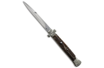 Image of Aga Campolin AGA Campolin 11&quot; Maltese Cross Stiletto Automatic Knife Stag Horn 5&quot; Bayonet, Brown, Stainless Steel, adult, BHQ-50663