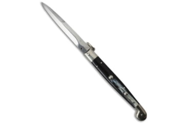 Image of Aga Campolin AGA Campolin 12&quot; Sicilian Ring Pull Automatic Knife Dark Horn 5.5&quot; Satin Bayo, Black, Stainless Steel, adult, BHQ-25203