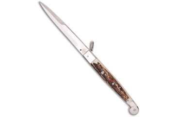 Image of Aga Campolin AGA Campolin 12&quot; Sicilian Ring Pull Automatic Knife Stag Horn 5.5&quot; Satin Bayo, Brown, Stainless Steel, adult, BHQ-50655