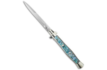 Image of Aga Campolin AGA Campolin 13&quot; Abalone Automatic Knife Italian Stiletto Bayonet, Blue, Stainless Steel, adult, BHQ-33200