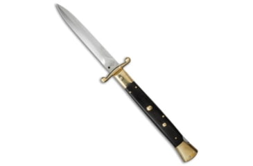 Image of Aga Campolin AGA Campolin 13&quot; Swinguard Automatic Knife Brass/Ebony Wood 5.75&quot; Satin Dagger, Black, Stainless Steel, adult, BHQ-50739
