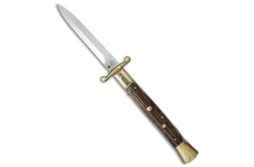 Image of A.G.A. Campolin 13 Swinguard Automatic Folding Knife, 5.75in, Stainless Steel, Dagger Blade, Stag Horn, Brown Handle, Brass/Stag Horn, Brown/Steel, 13.00 inch, BHQ-50741