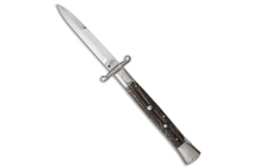 Image of A.G.A. Campolin 13 Swinguard Automatic Folding Knife, 5.75in, Stainless Steel, Bayonet Blade, Stag Horn, Brown Handle, Stag Horn, Brown/Steel, 13.00 inch, BHQ-50735
