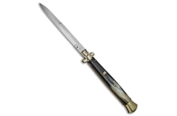 Image of Aga Campolin AGA Campolin 18&quot; Italian Stiletto Knife Brazilian Horn/Brass 8&quot; Satin Bayonet, Black, Stainless Steel, adult, BHQ-51928