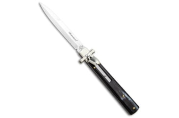 Image of A.G.A. Campolin 9 Dominus Automatic Folding Knife, 4.00in, Stainless Steel, Bayonet Blade, Horn, Black Handle, Black/Gray, 9.00 inch, BHQ-97993