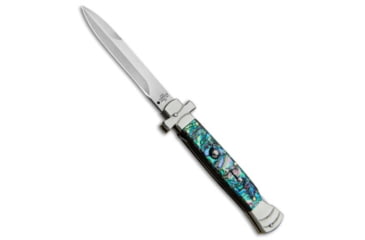 Image of Aga Campolin AGA Campolin 9&quot; Maltese Cross Bayonet Italian Stiletto Knife Abalone 4&quot; Satin, Blue, Stainless Steel, adult, BHQ-83215