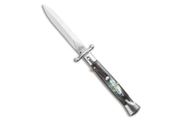 Image of A.G.A. Campolin 9 Swinguard Automatic Folding Knife, 4.00in, Stainless Steel, Spear Point Blade, Brazilian Horn, Gray Handle, Gray/Steel, 13.00 inch, BHQ-121424