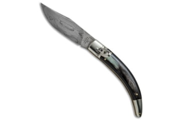 Image of A.G.A. Campolin Diana Automatic Folding Knife, 3.75in, Damascus, Clip Point Blade, Dark Horn, Black Handle, Black/Black, 8.50 inch, BHQ-67443