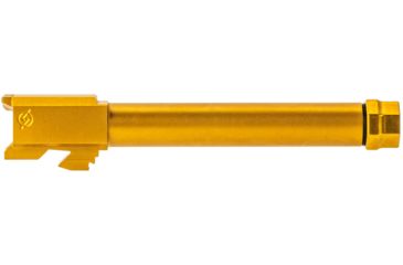 Image of Agency Arms Syndicate Drop-In Match Grade Barrel, Threaded, Glock 17 Gen1-4, 1-10 Twist, 1/2x28, Thread Protector, Titanium Nitride, Gold, SYN17TTiN