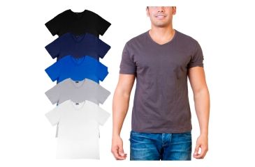 Image of 6 Pack - Mens Short Sleeve V Neck T Shirt - Black, Blue, Charcoal, Grey, Navy, White, Multicolor, Xtra Large