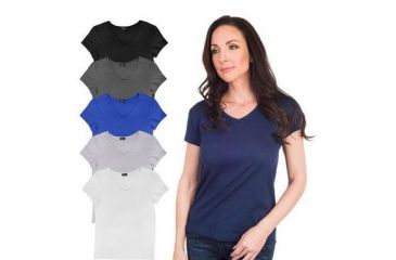 Image of Agiato Womens Short Sleeve Cotton V Neck T Shirt, 6pk Medium, Black, Blue, Charcoal, Grey, Navy, White 6Pk.AG.TVCT.W.A.Vr.000M
