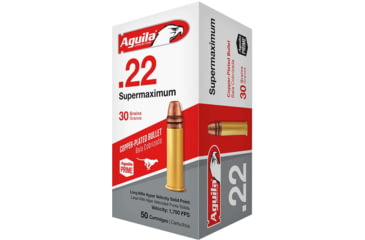 Image of Aguila Ammunition .22 Long Rifle Super Max, 30 Grain, Hyper Velocity Copper-Plated Solid Point, Lead Round Nose LRN, Brass Cased, Centerfire Rimfire Ammo, Case of 1000 Rounds, 1B220298-CS