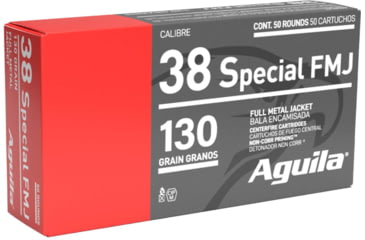 Image of Aguila Ammunition .38 SPL 130 Grain Full Metal Jacket, Brass Case, Pistol Ammo, 50 Rounds, 1E382521
