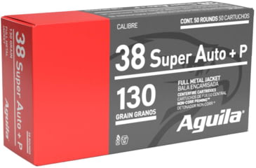 Image of Aguila Ammunition .38 Super 130 Grain Full Metal Jacket Brass Cased Pistol Ammo, 50 Rounds, 1E382112