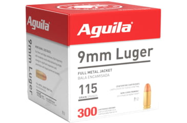 Image of Aguila Ammunition 9mm Luger 115 Grain Full Metal Jacket, Brass Case, Pistol Ammo, 300 Rounds, 1E097700