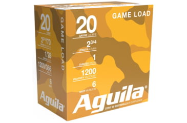 Image of Aguila Ammunition Field 20 Gauge 1 oz 2 3/4in 6 Shot Centerfire Shotgun Ammo, 25 Rounds, 1CHB2006