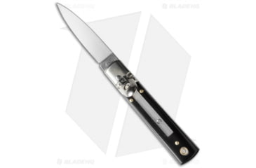 Image of AKC Classic 6 Automatic Folding Knife, 2.50in, Stainless Steel, Dagger Blade, Dark Horn, Black Handle, Black/Steel, 6.00 inch, BHQ-50811