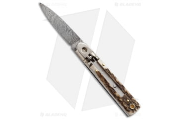 Image of AKC Classic 6 Automatic Folding Knife, 2.50in, Damascus, Spear Point Blade, Stag, Brown Handle, Brown/Steel, 6.00 inch, BHQ-50890