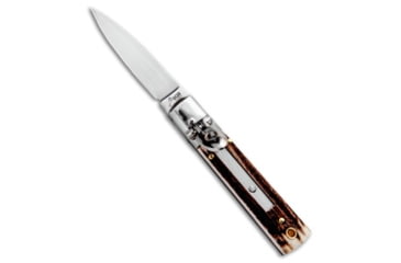 Image of AKC Classic 6 Automatic Folding Knife, 2.25in, Stainless Steel, Dagger Blade, Stag, Brown Handle, Brown/Gray, 6.00 inch, BHQ-50855