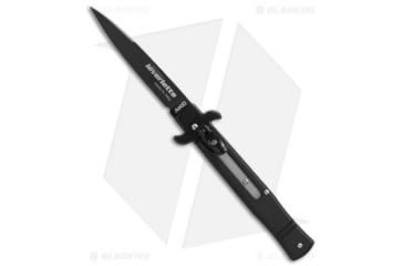 Image of AKC Leverletto 7.5 Italian Automatic Folding Knife, 3.25in, Stainless Steel, Bayonet Blade, Aluminum, Black Handle, Flat, Black/Black, 7.50 inch, BHQ-50871