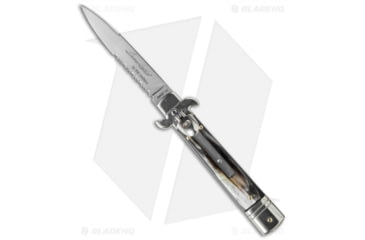 Image of AKC Leverletto 7.5 Italian Automatic Folding Knife, 3.25in, Stainless Steel, Spear Point Blade, Brazilian Horn, Brown Handle, Brazilian, Satin Serr, Brown/Steel, 7.75 inch, BHQ-50872