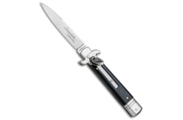 Image of AKC Leverletto 7.5 Italian Automatic Folding Knife, 3.25in, Stainless Steel, Spear Point Blade, Wood, Black Handle, Satin, Black/Steel, 7.75 inch, BHQ-80744