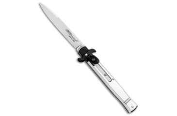 Image of AKC Leverletto 9 Italian Automatic Folding Knife, 4.00in, Stainless Steel, Bayonet Blade, Aluminum, Silver Handle, Polished, Silver/Gray, 9.00 inch, BHQ-86766