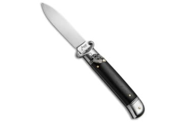 Image of AKC Shot Puller 8 Italian Automatic Folding Knife, 3.125in, Stainless Steel, Dagger Blade, Ebony, Black Handle, Wood, Black/Steel, 7.875 inch, BHQ-68904