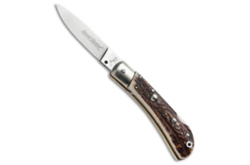 Image of AKC Speed Hunter Italian Automatic Folding Knife, 3.00in, Stainless Steel, Drop Point Blade, Stag, Brown Handle, Brown/Steel, 7.00 inch, BHQ-50862