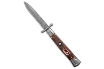 Image of AKC Stiletto Swinguard Automatic Folding Knife, 3.875in, Damascus, Bayonet Blade, Horn, Brown Handle, Brown/Black, 9.00 inch, BHQ-189377